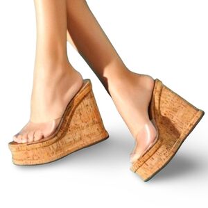 Schutz Shoes Dalle Vinyl Sandals 9.5 Cork Wedge Platform